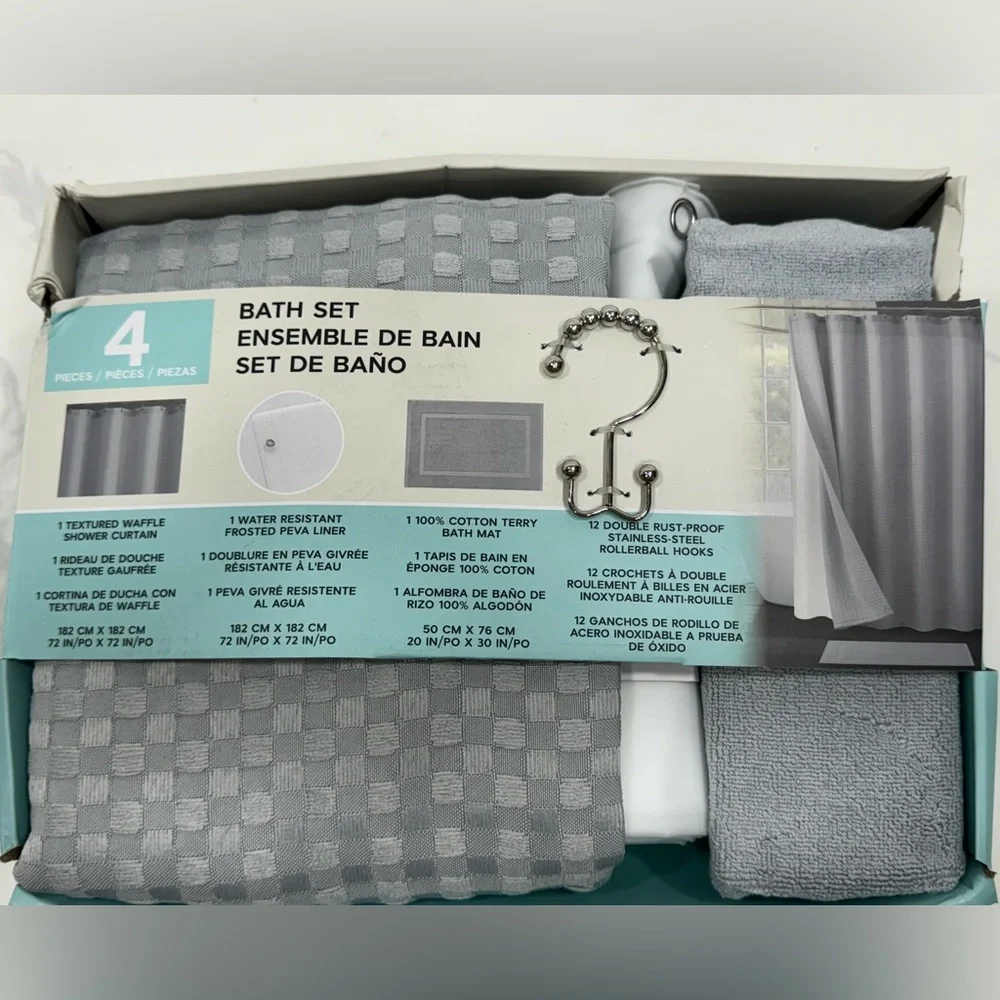 Essential Spa Shower Curtain Set 4 New Grey